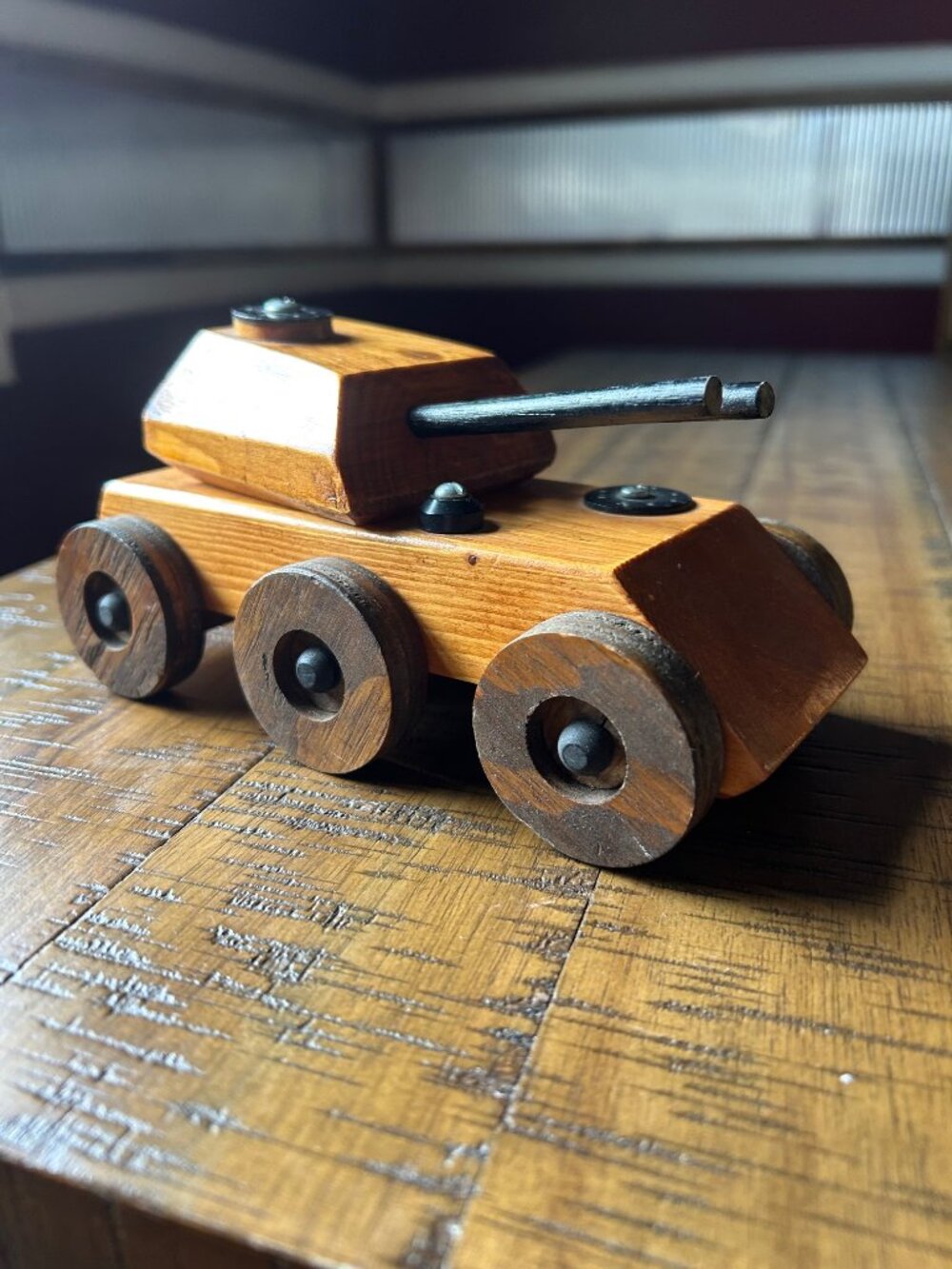 Handmade Wooden Toy Vehicles  representing military tanks or armored cars  set o